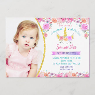 Invitaciones mágicas de unicornio a cumpleaños