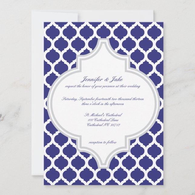 Invitaciones marroquíes de la boda del azul real (Anverso)