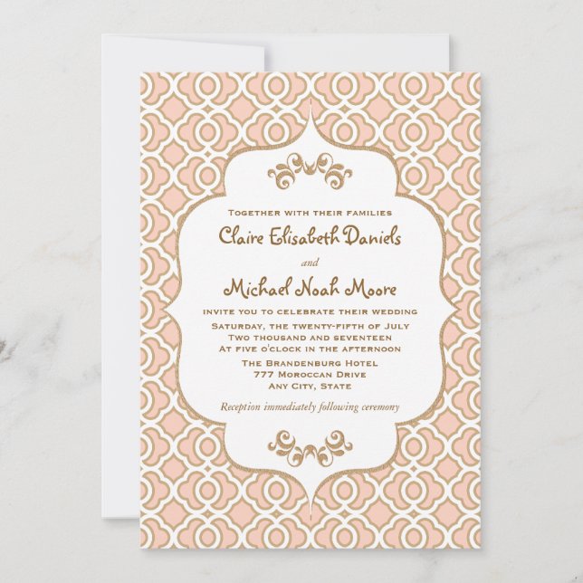 Invitaciones marroquíes de la boda del oro rosado (Anverso)