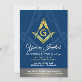 Invitaciones masónicas | Masón azul marino y oro