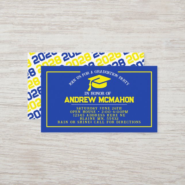 Invitaciones Mini Graduación Azul Amarillo (Blue & Yellow Mini Graduation Invitations for friends, classmates, teammates or announcement inserts)