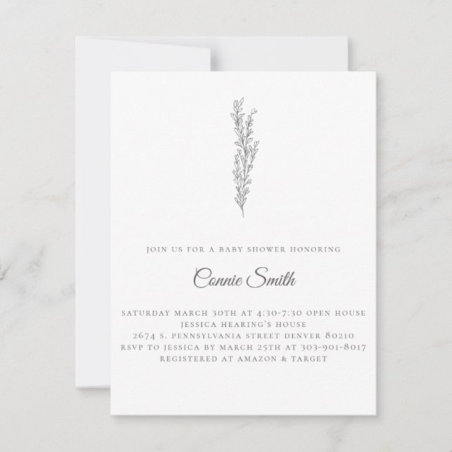 Invitaciones Minimalistas a la ducha para bebés (Anverso)