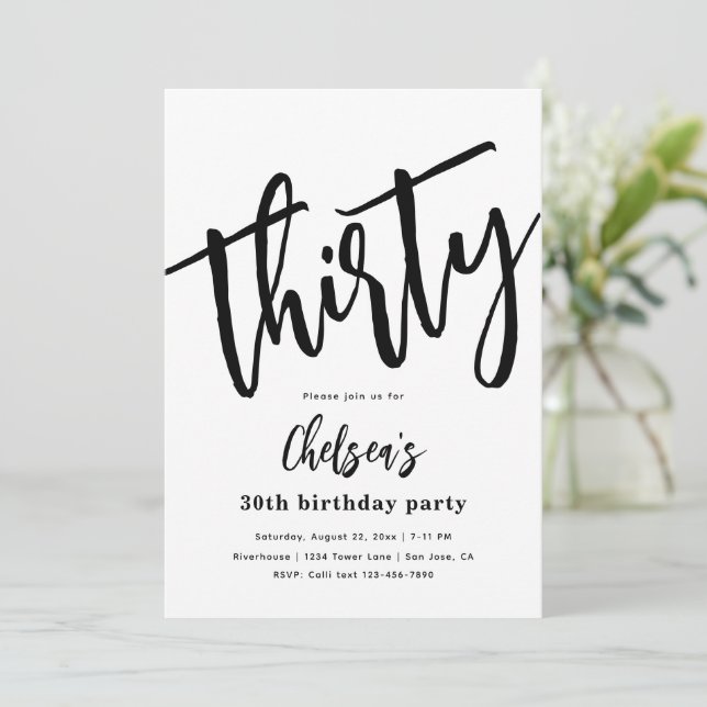 Invitaciones minimalistas de cumpleaños número 30  (Anverso de pie)