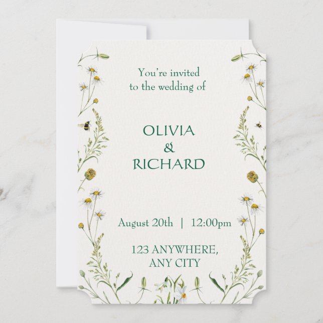 Invitaciones Minimalistas de flores silvestres clá (Anverso)