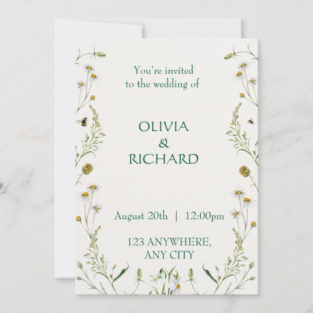Invitaciones Minimalistas de flores silvestres clá (Anverso)