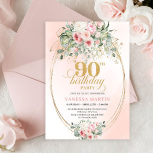 Invitaciones mínimas de cumpleaños 90 con rosas de
