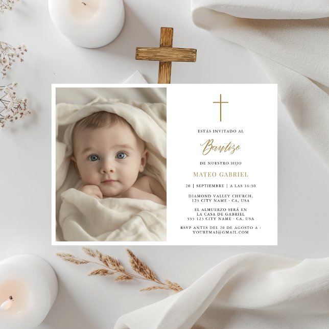 Invitaciones mínimas de oro para Bautizo Foto (Subido por el creador)