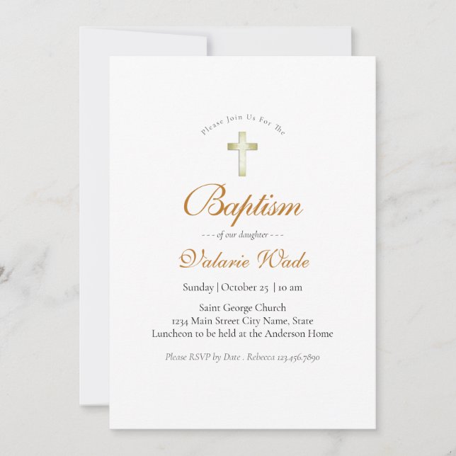 Invitaciones mínimas para el bautizo de niñas (Anverso)