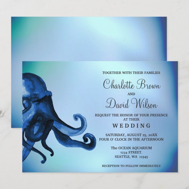 Invitaciones místicas de bodas de Octopus oceánico (Anverso / Reverso)