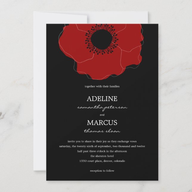 Invitaciones modernas a la boda de amapola (rojo/n (Anverso)