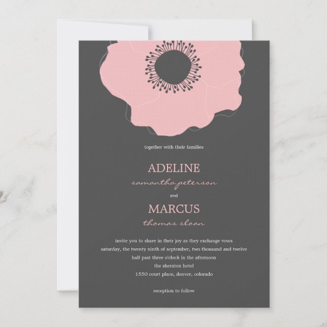 Invitaciones modernas a la boda de amapola (rosa) (Anverso)