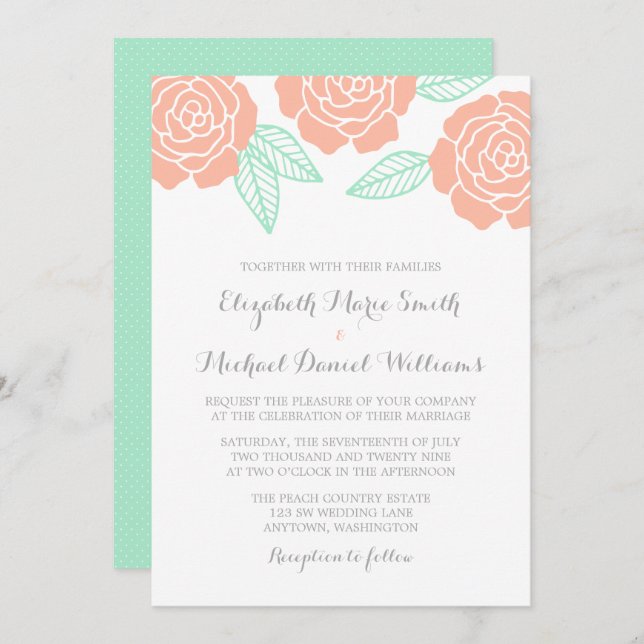 Invitaciones modernas a la boda de Rosas con leche (Anverso / Reverso)