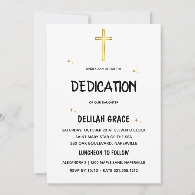 invitaciones modernas a la dedicatoria de bebés (Anverso)