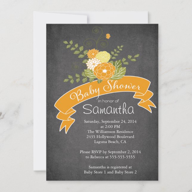 Invitaciones modernas a la ducha con flores de Cha (Anverso)