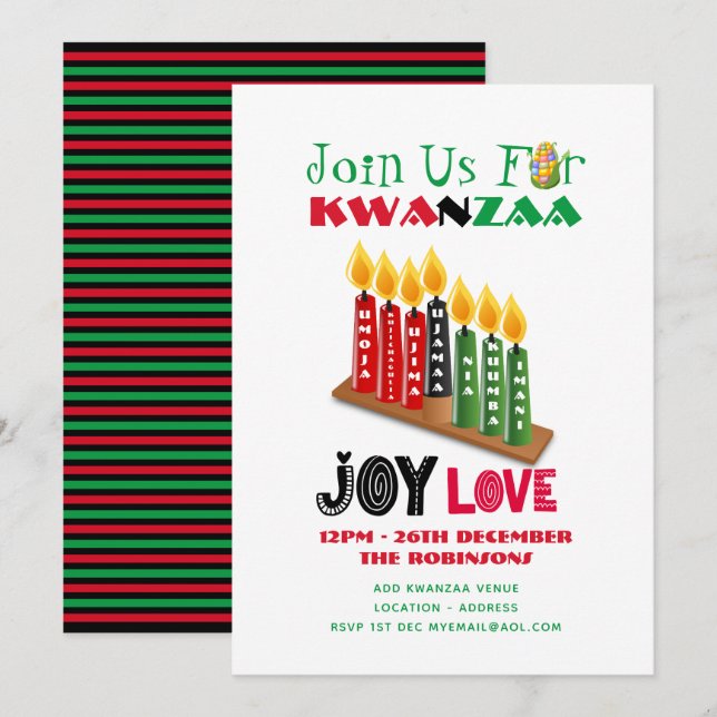 Invitaciones modernas a la fiesta de KWANZAA con 7 (Anverso / Reverso)