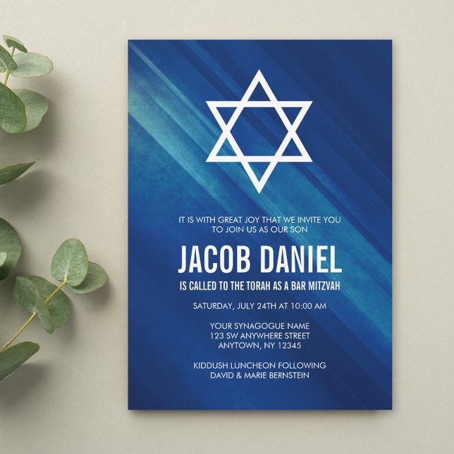 Invitaciones Modernas Bar Mitzvah Grunge Azul (Subido por el creador)