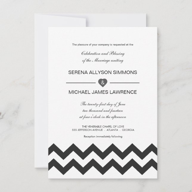 Invitaciones modernas blancos y negros de la boda (Anverso)