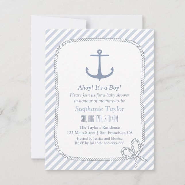 Invitaciones Modernas de Anclaje Náutico para Baby (Anverso)