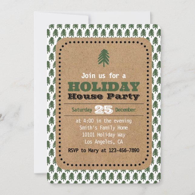 Invitaciones modernas de árboles de Navidad verdes (Anverso)