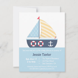 Invitaciones modernas de barco de vela para baby s