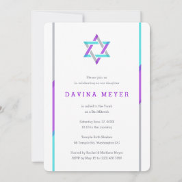 Invitaciones modernas de Bat Mitzvah | Púrpura + V