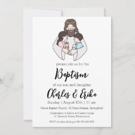 invitaciones modernas de bautismo gemelo