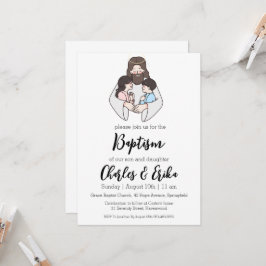 invitaciones modernas de bautismo gemelo