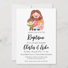 invitaciones modernas de bautismo gemelo