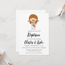 invitaciones modernas de bautismo gemelo