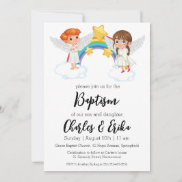 invitaciones modernas de bautismo gemelo