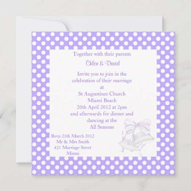 INVITACIONES MODERNAS DE BODA DE POLKA PURPLE BELL (Anverso)