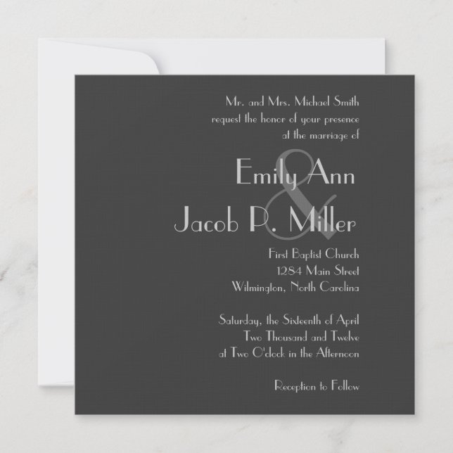 Invitaciones modernas de boda en monograma gris (Anverso)