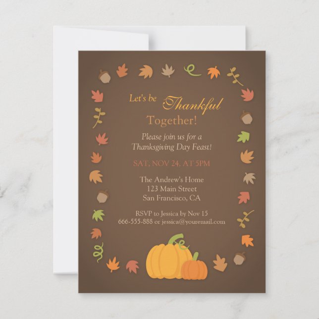 Invitaciones modernas de calabaza para fiesta de A (Anverso)