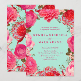 Invitaciones modernas, de color rosa y mint floral