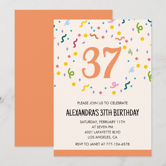 Invitaciones modernas de cumpleaños 37 Simple Conf (Anverso / Reverso)