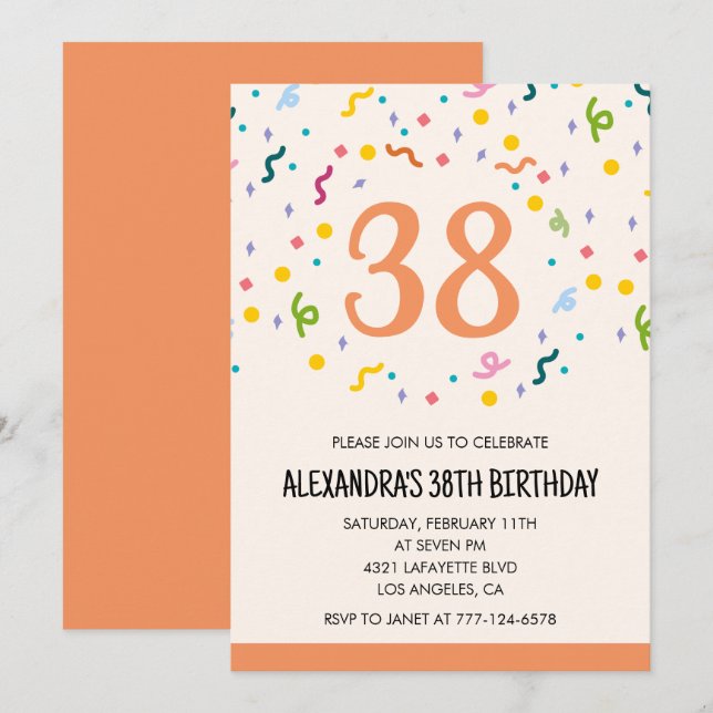 Invitaciones modernas de cumpleaños 38 Simple Conf (Anverso / Reverso)