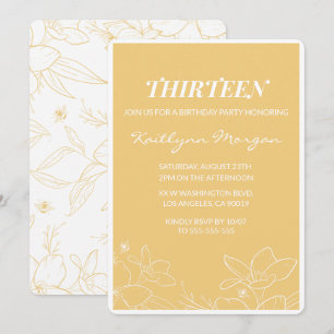 Invitaciones modernas de cumpleaños número 13 Flor