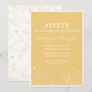 Invitaciones modernas de cumpleaños número 90 Flor