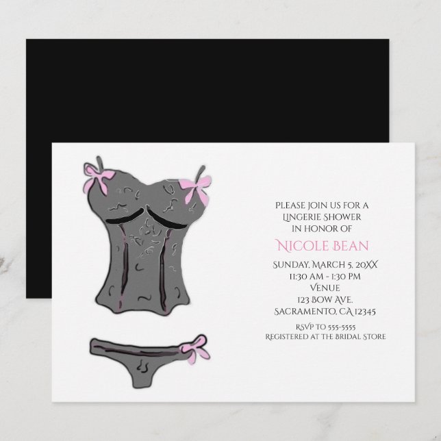 Invitaciones modernas de ducha de lencería (Anverso / Reverso)