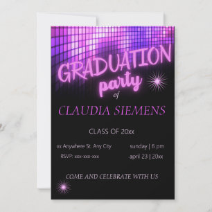 Invitaciones modernas de graduación de PINK NEON