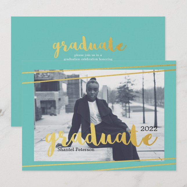 Invitaciones modernas de graduados Verde azulados, (Anverso / Reverso)