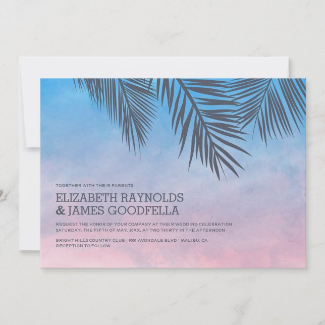 Invitaciones modernas de la boda de la palmera (Anverso)