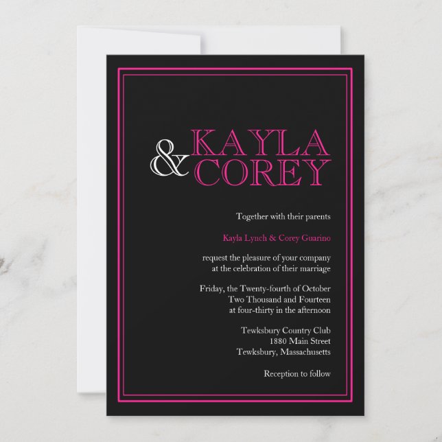Invitaciones modernas de la boda del negro y de (Anverso)