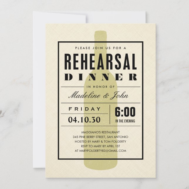 Invitaciones modernas de la cena del ensayo de la (Anverso)