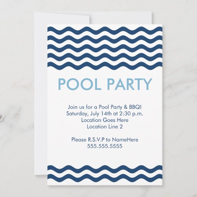 Invitaciones modernas de la fiesta en la piscina (Anverso)