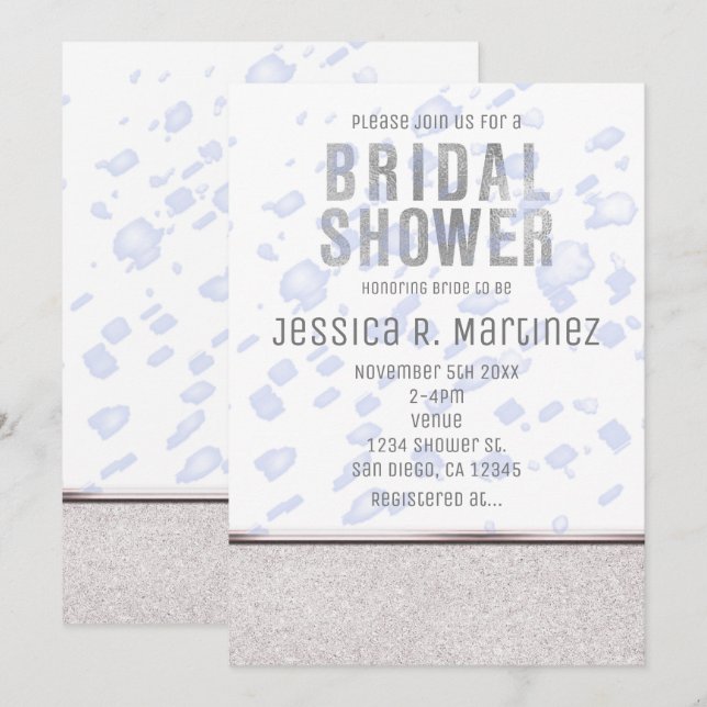 Invitaciones Modernas de Lluvia Azul para Despedid (Anverso / Reverso)