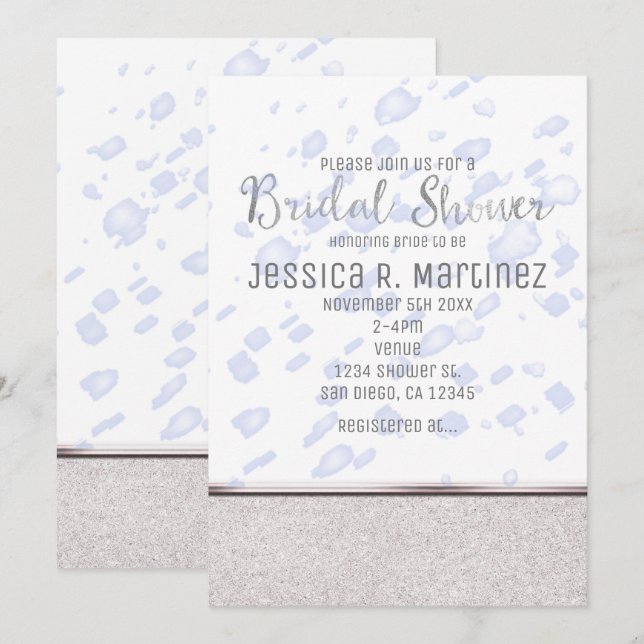 Invitaciones Modernas de Lluvia Azul para Despedid (Anverso / Reverso)