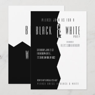 Invitaciones modernas de negro y blanco para fiest