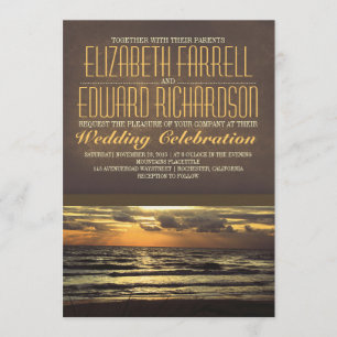 Invitaciones modernas del boda de playa con el mar