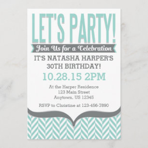 Invitaciones modernas grises verde azuladas del